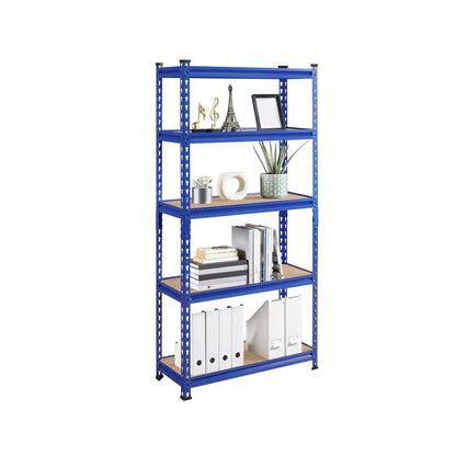 estante acero azul muestra